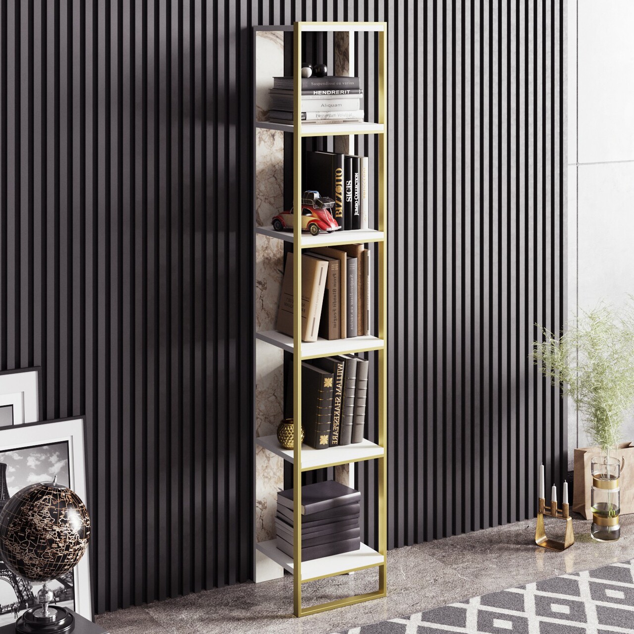 Biblioteca Polka, Zena Home, 32.2x31.3x178.5 cm, auriu/alb - imagine 5